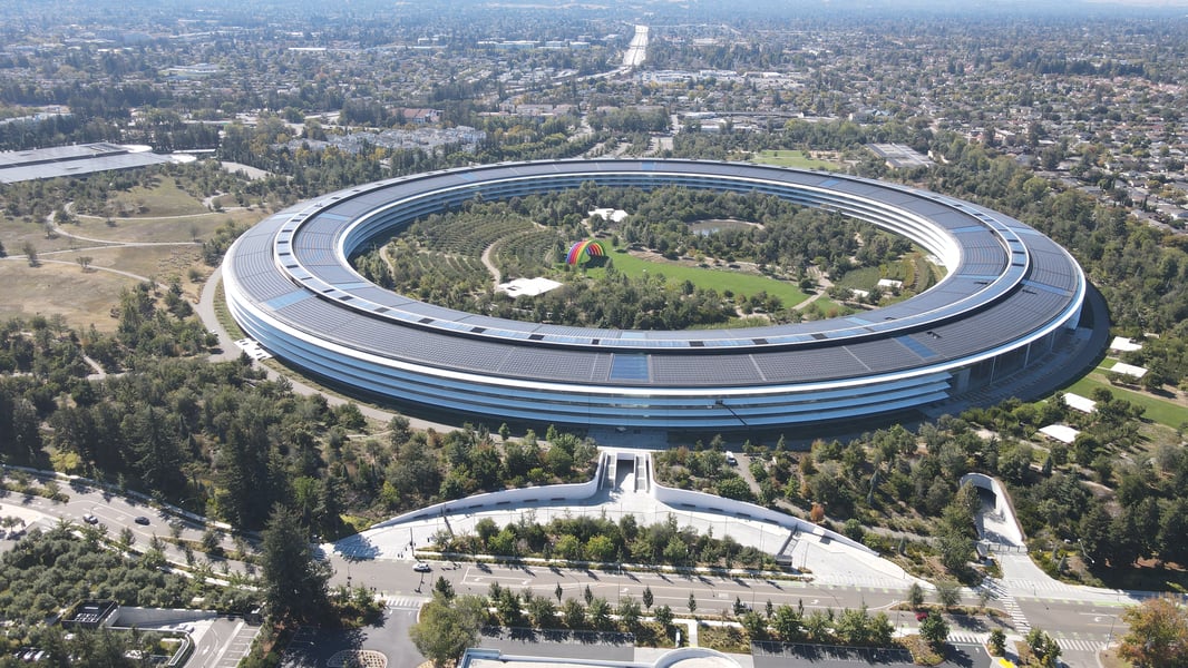 Apple Park headquarters ring-shaped building in Cupertino California 2022