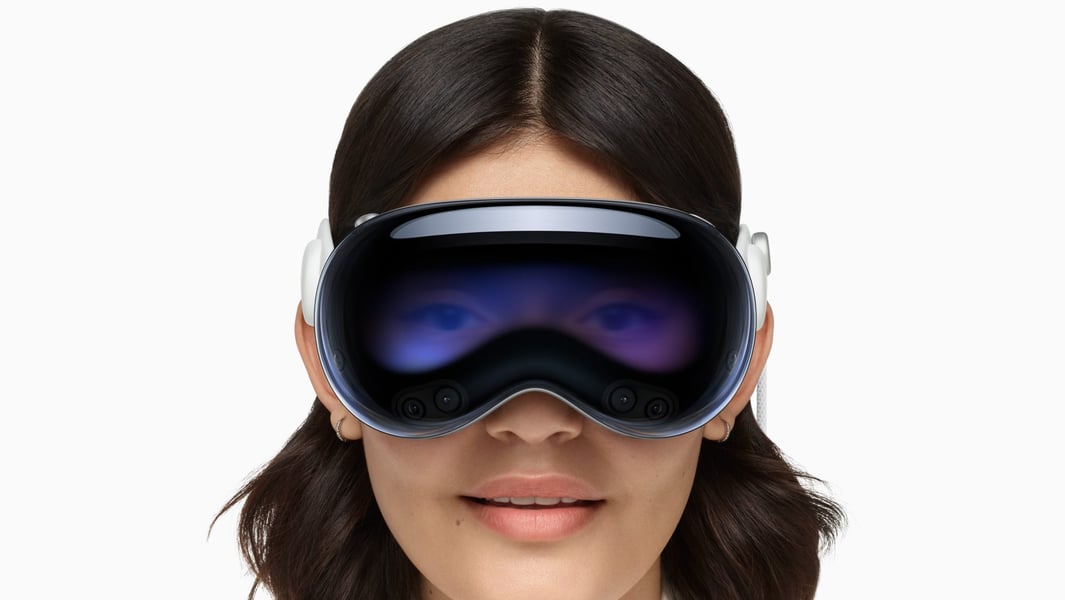 Apple Vision Pro spatial computing headset displayed at global availability launch event