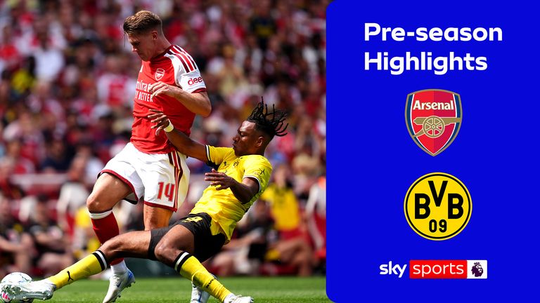 Borussia Dortmund players celebrate goal against Arsenal at Emirates Cup 2026