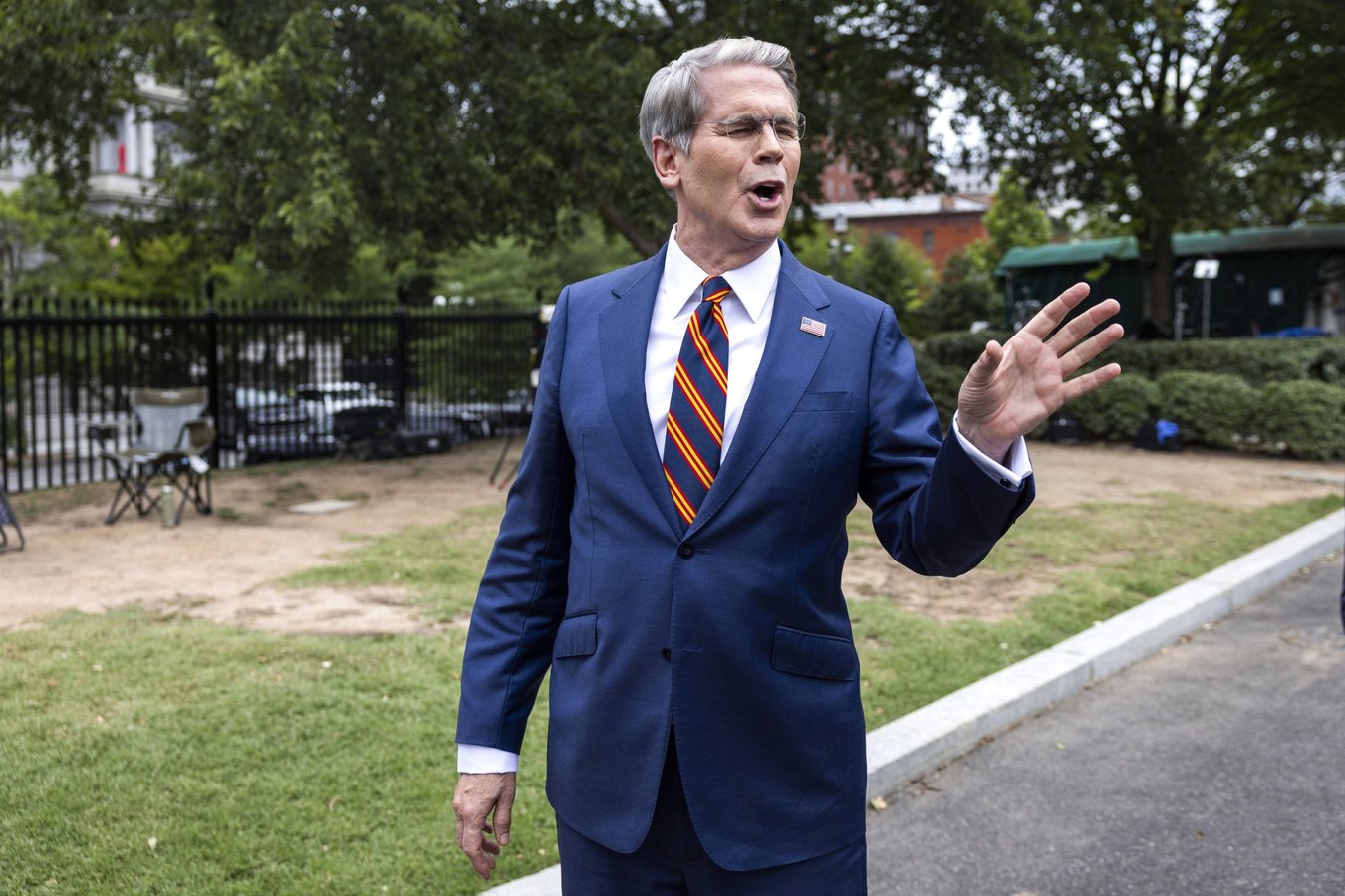 U.S. Treasury Secretary Scott Bessent speaks to reporters in Washington D.C. on Hormuz deal talks with Iran