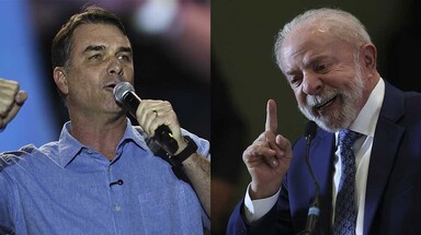 Flavio Bolsonaro and Javier Milei at Copacabana Beach rally Brazil 2026 election