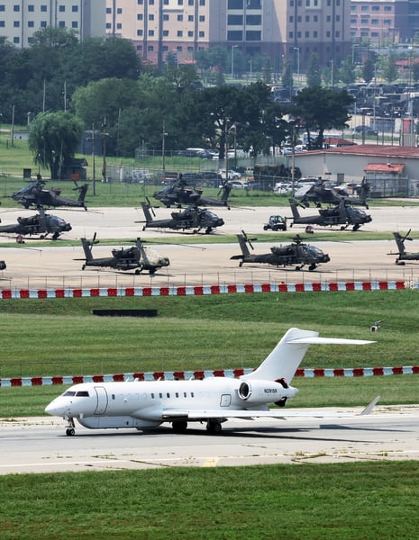 Athena-R reconnaissance aircraft at Camp Humphreys US Army base in South Korea during Ulchi Freedom Shield 2026