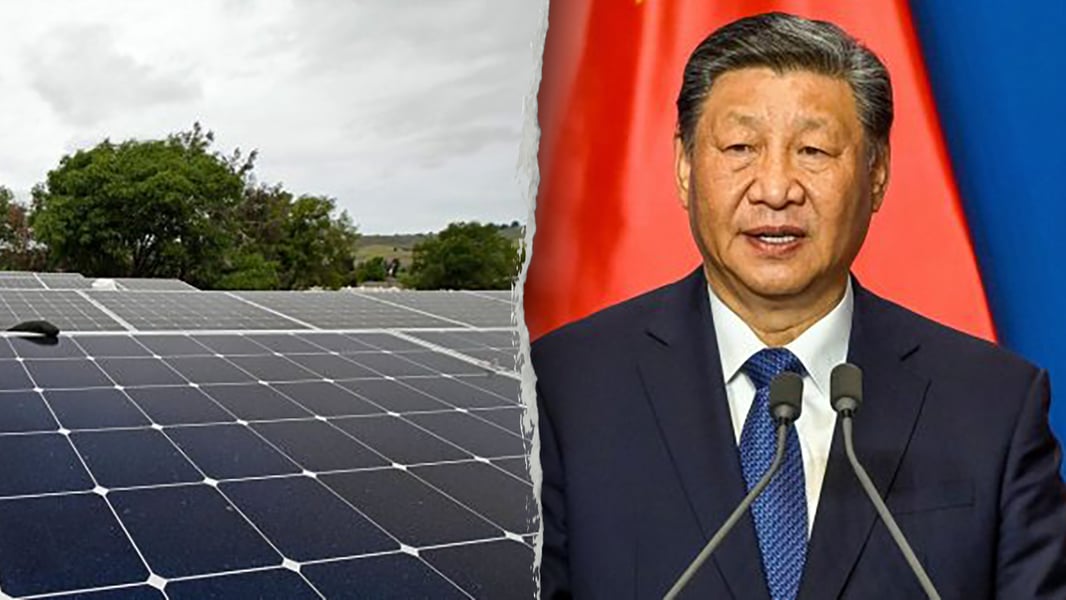 Chinese-manufactured solar panels and inverters at an installation site, the type of equipment that prompted Trump's executive order banning Chinese bulk-power hardware from US grid infrastructure
