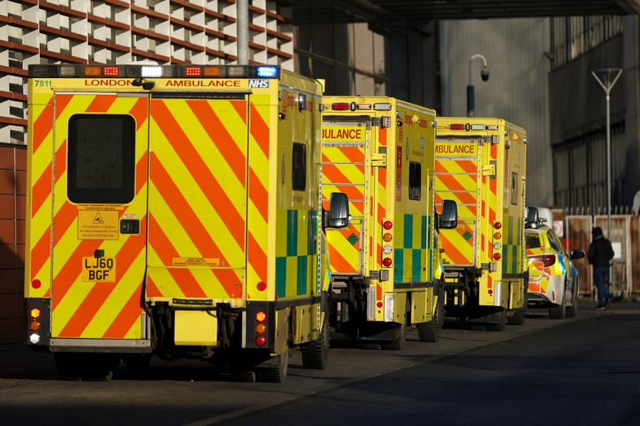 Ambulances at the scene of the A66 crash where two Cleveland Police officers were killed