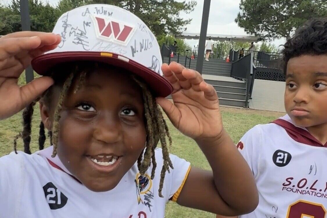 Washington Commanders players in padded practice at training camp in Ashburn Virginia 2026