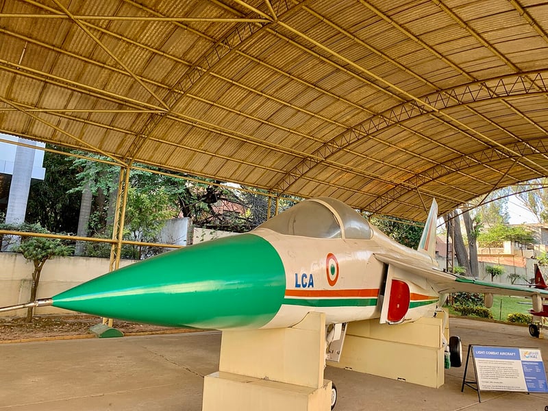 A Tejas Light Combat Aircraft Mk1 prototype on display at the HAL museum in Bengaluru