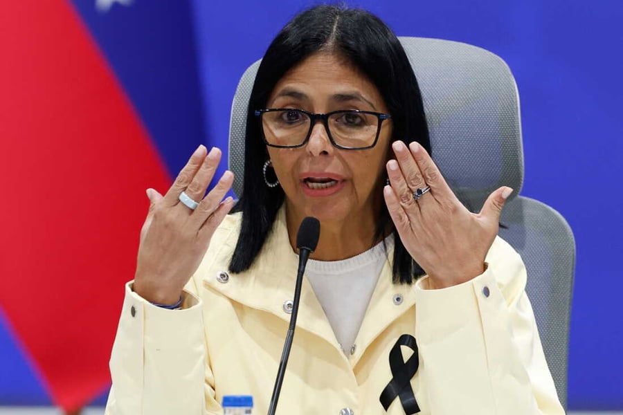 Venezuela acting President Delcy Rodriguez at a press conference in Caracas, July 2, 2026