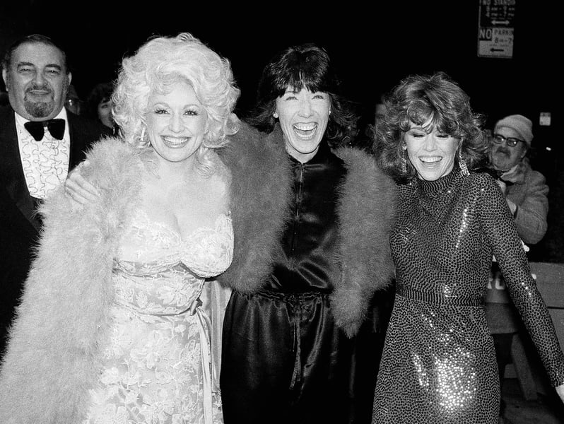 Dolly Parton at the 1980 premiere of 9 to 5 with Jane Fonda and Lily Tomlin AP Photo