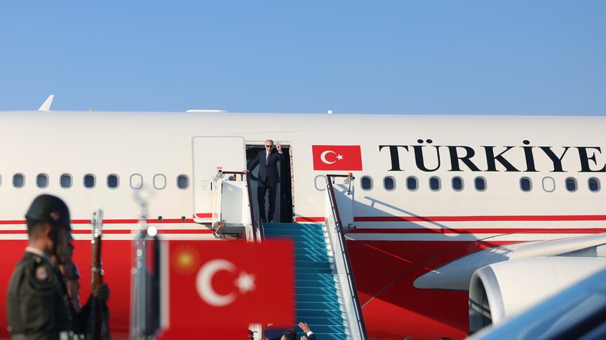 Turkish President Erdogan arrives in Jeddah Saudi Arabia for trilateral defense talks with Saudi Crown Prince and Pakistan PM August 7 2026