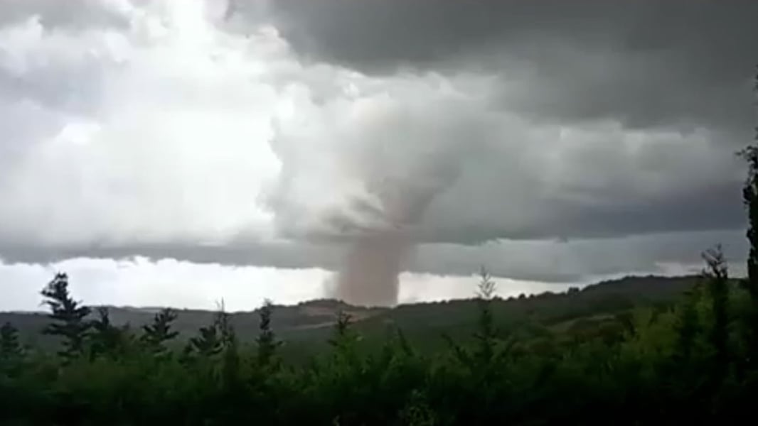 Emergency crews respond to tornado damage in Pomas village, Aude department, southwestern France, August 2026