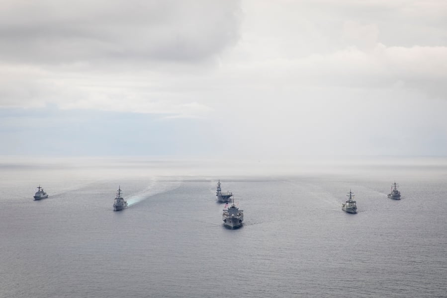 Japan Maritime Self-Defense Force, Republic of Korea Navy and US Navy ships sailing in formation during Exercise Freedom Edge 25