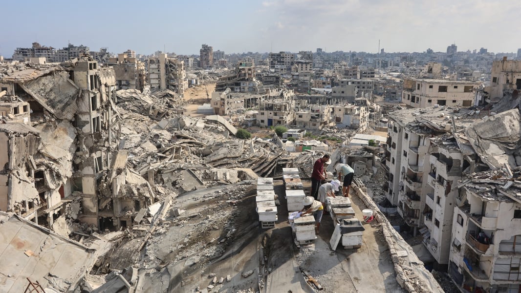 Destroyed streets and buildings in Gaza in August 2026