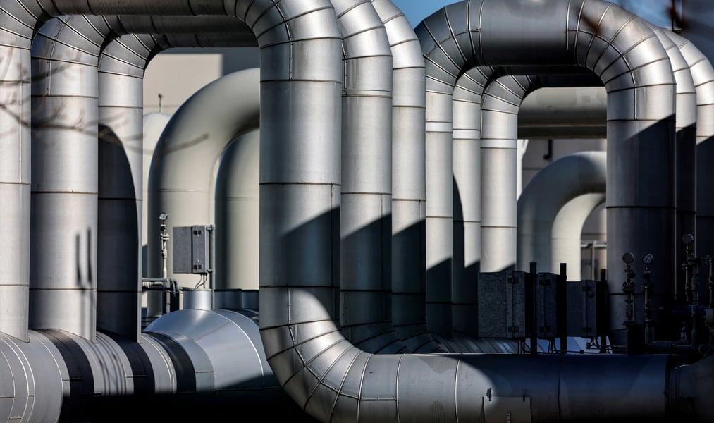 Pipework at the landfall facilities of a gas pipeline in Lubmin, Germany