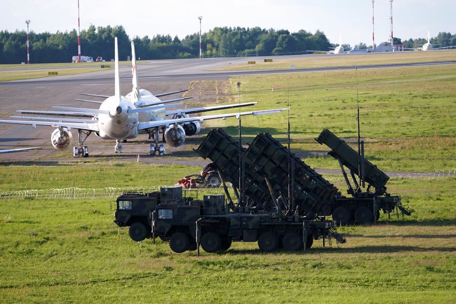 German Patriot air defence system units stationed at Vilnius airport in Lithuania, part of the NATO presence on the Belarusian frontier