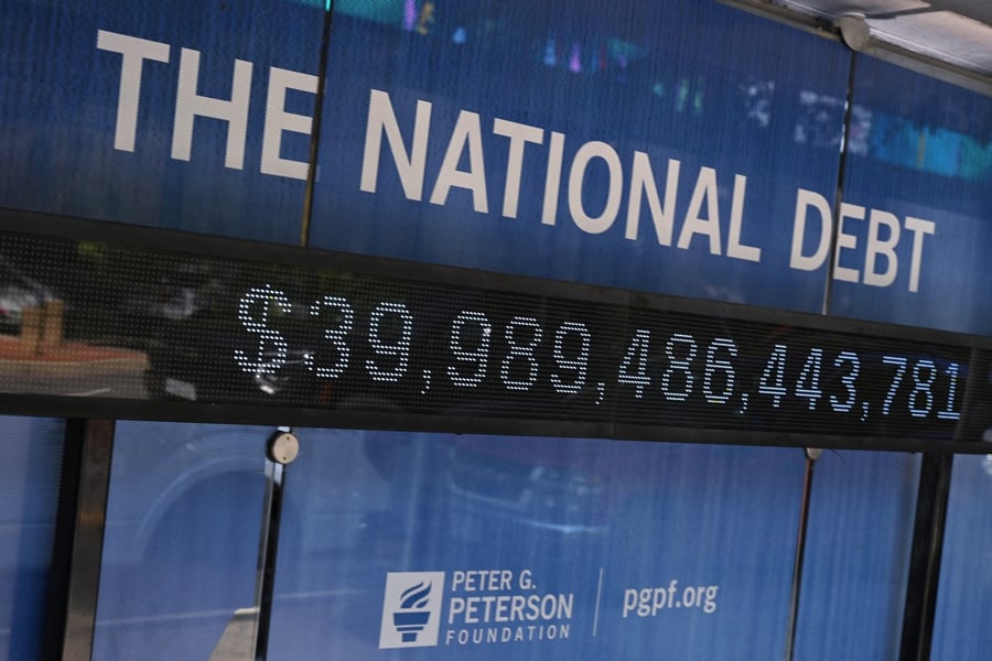 An electronic display showing the US national debt in Washington DC as the balance passes $40 trillion