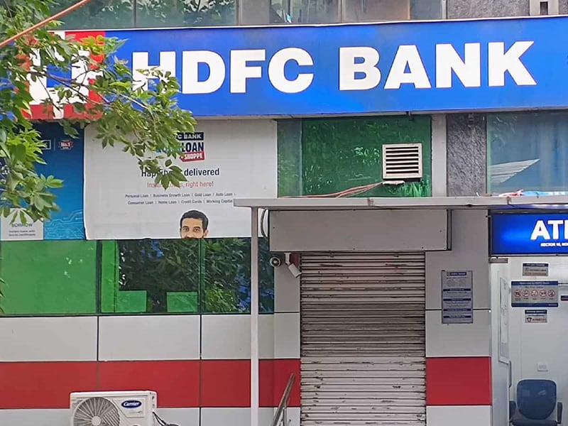 HDFC Bank branch signage, the heaviest weighted lender in India's Nifty Bank index