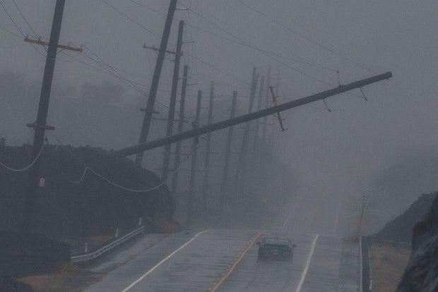 Downed power lines and storm damage on Hawaii's Big Island after Hurricane Lala makes landfall in August 2026