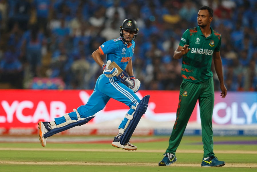 India and Bangladesh players in action during a cricket World Cup match