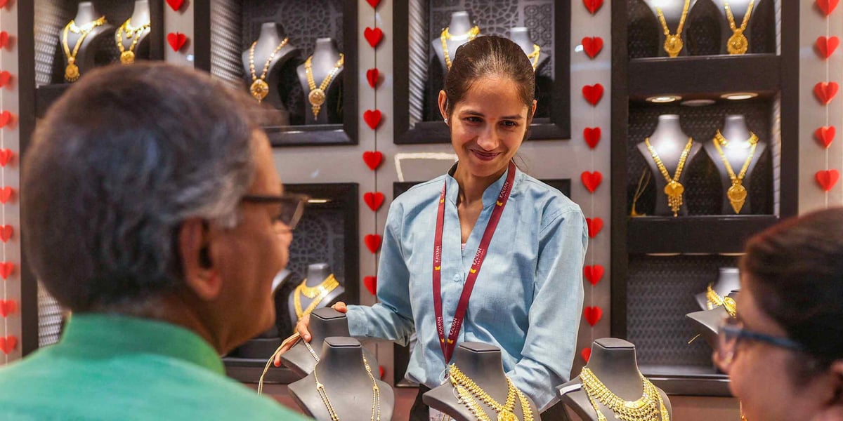 Gold jewellery in an Indian shop, the collateral behind Muthoot Finance gold lending growth