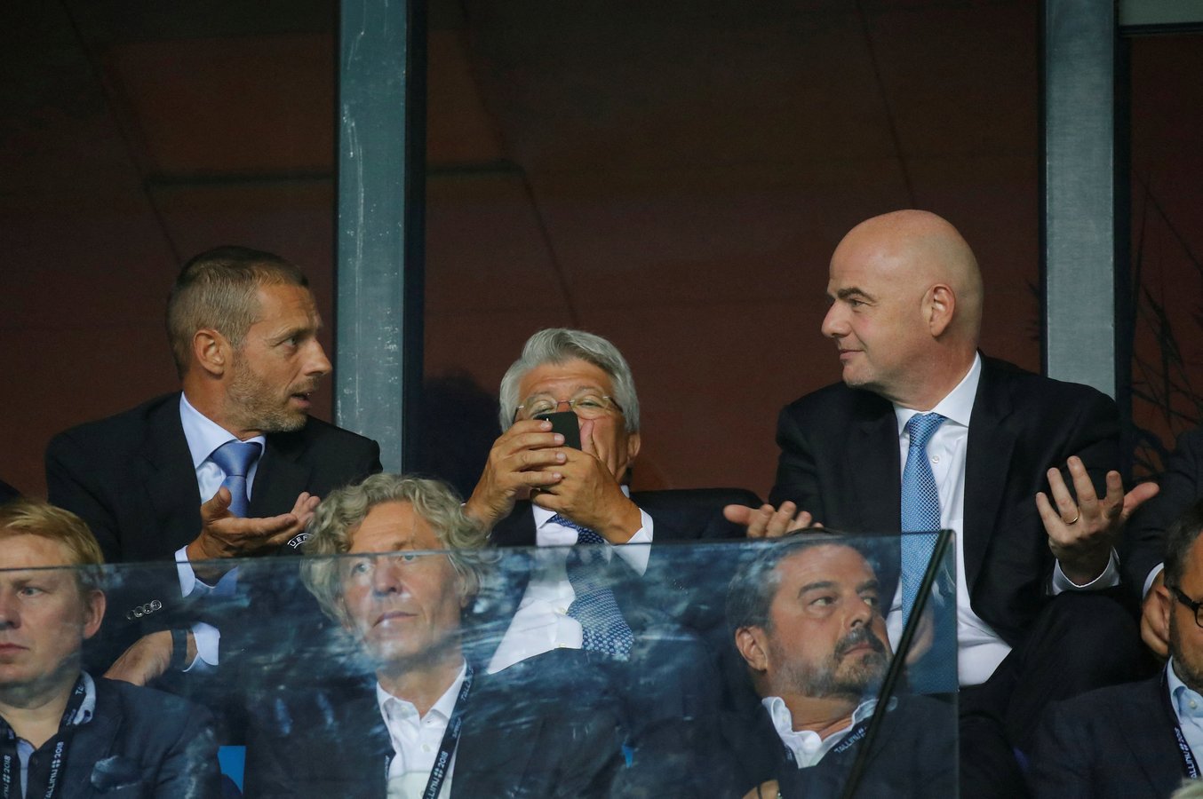 FIFA President Gianni Infantino and UEFA President Aleksander Ceferin at a soccer governance event