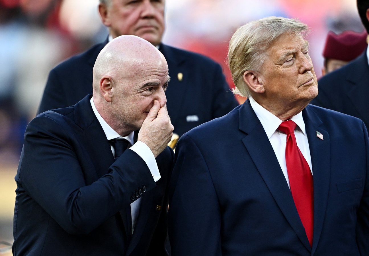 FIFA President Gianni Infantino with US President Donald Trump at the 2026 World Cup trophy presentation