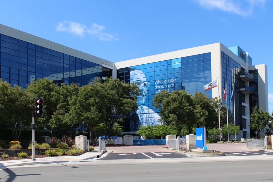 Intel Corporation headquarters building in Santa Clara California 2023