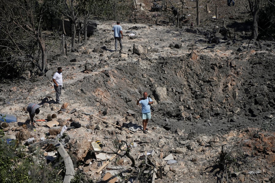 A site hit by Israeli strikes in Burj Shemali, southern Lebanon