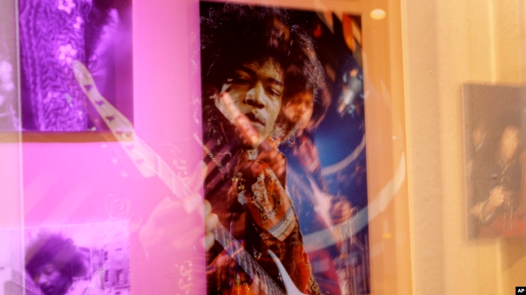 File photograph of Jimi Hendrix displayed at an exhibition at the Handel House Museum in London
