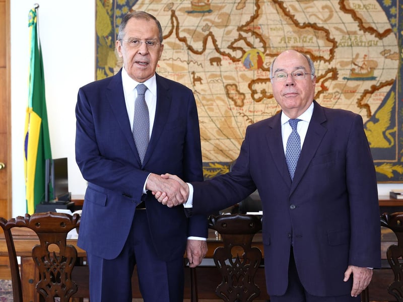 Russian Foreign Minister Sergey Lavrov at a diplomatic briefing