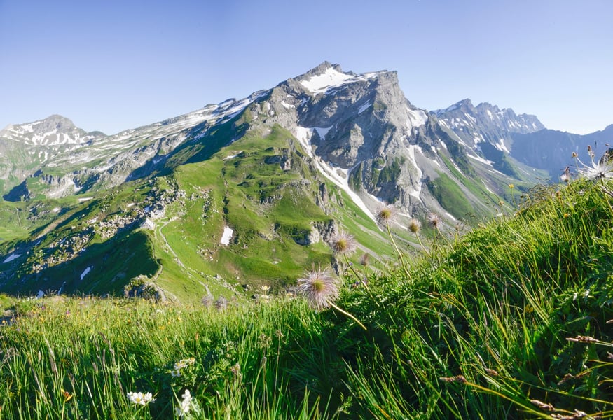 Aerial view of the Liechtenstein Alps and Augstenberg mountain in the principality of Liechtenstein