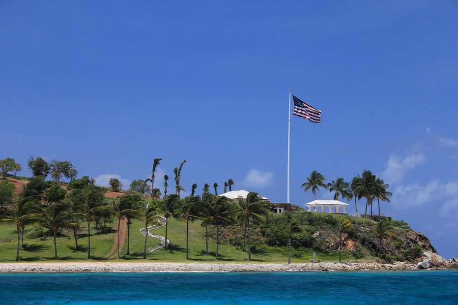 Little Saint James island in the US Virgin Islands photographed from the water in 2013