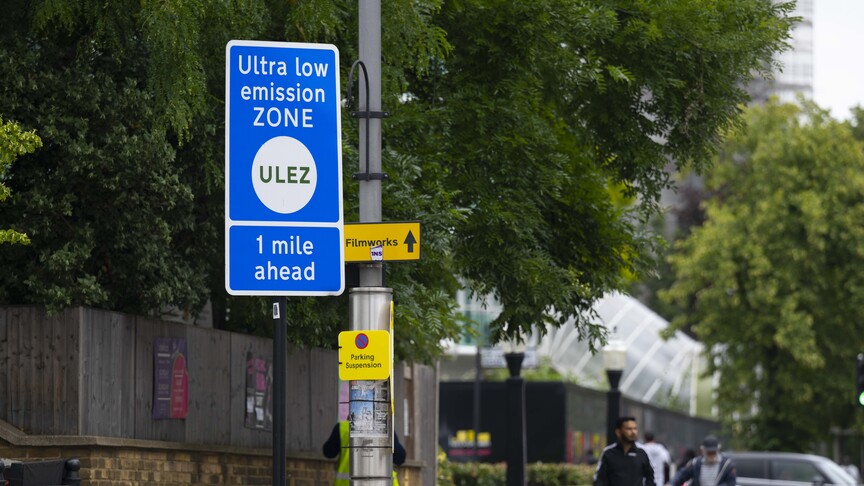 Ultra Low Emission Zone sign in London as UK grapples with record NEET youth inactivity costs