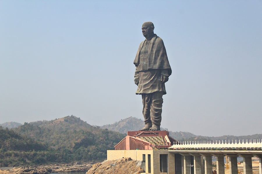 The Statue of Unity at Kevadia in Gujarat, the 182-metre monument built by Larsen and Toubro