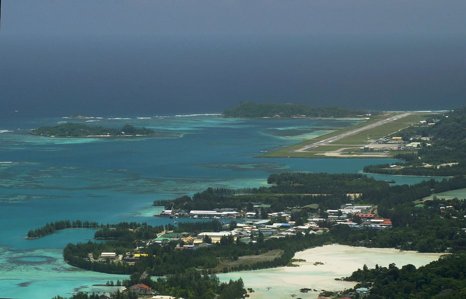 Aerial view of Mahé International Airport in the Seychelles, where the German government jet was grounded
