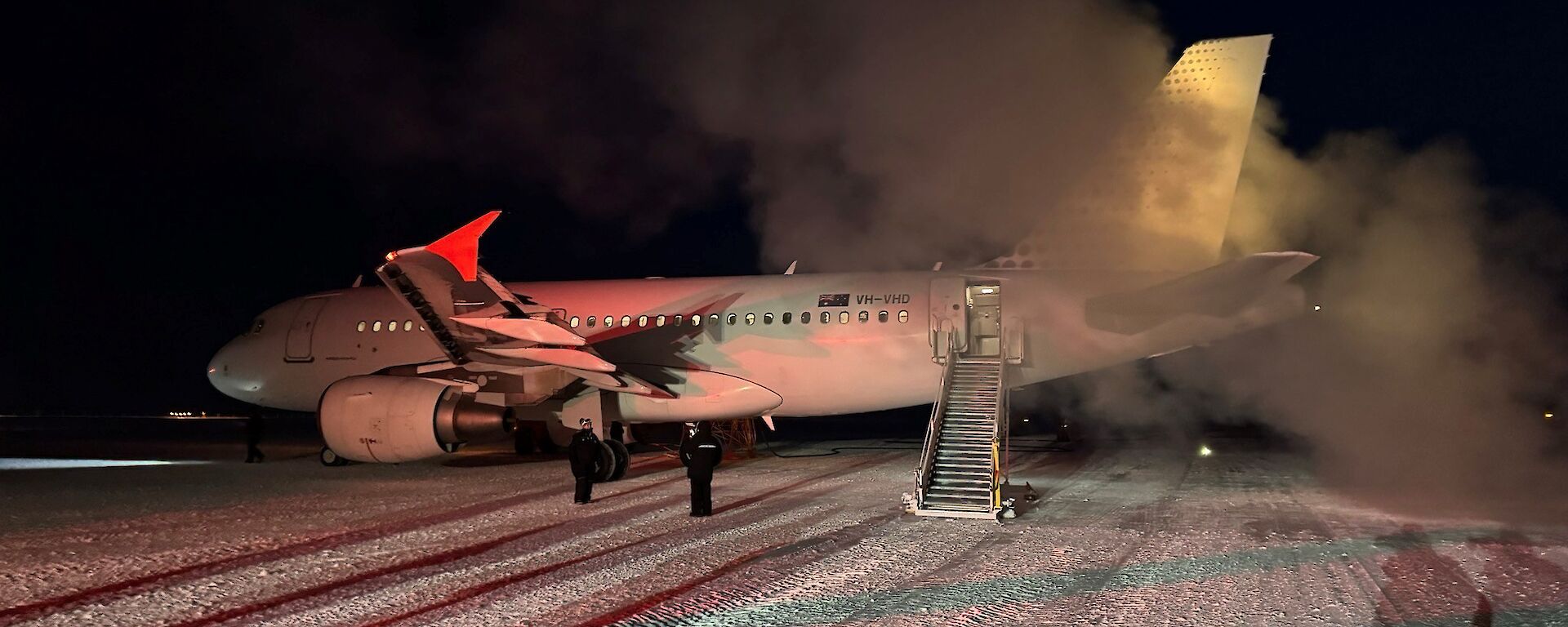 Skytraders A319 aircraft at McMurdo Station ice runway during the July 2026 midwinter rescue