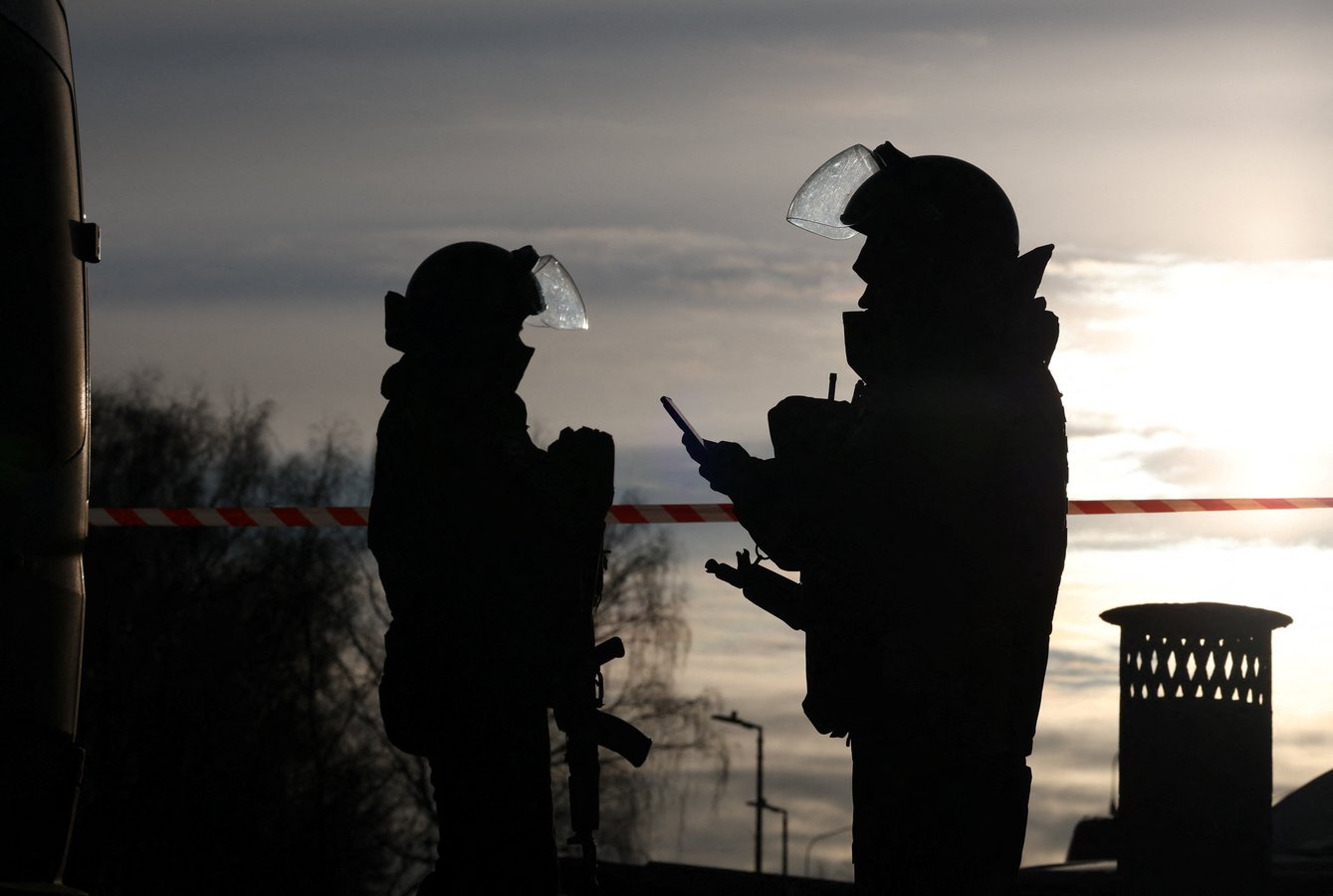 Emergency response personnel at the site of a blast in Russia