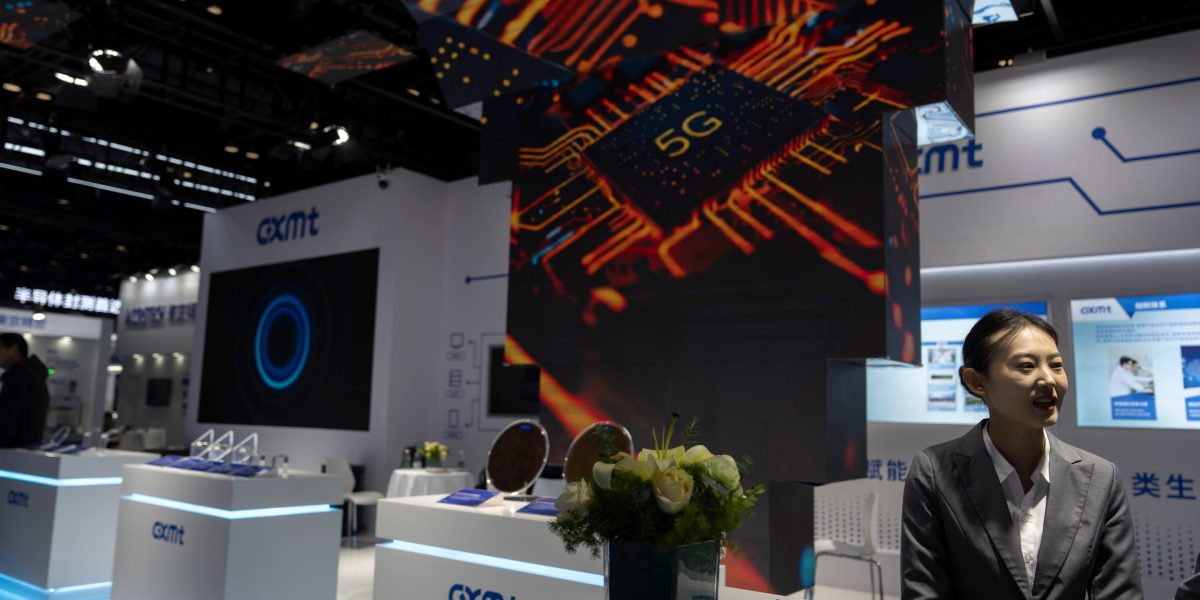 MU stock today: the ChangXin Memory Technologies stand at a semiconductor expo in Beijing, the Chinese DRAM maker seen as the main supply threat to Micron