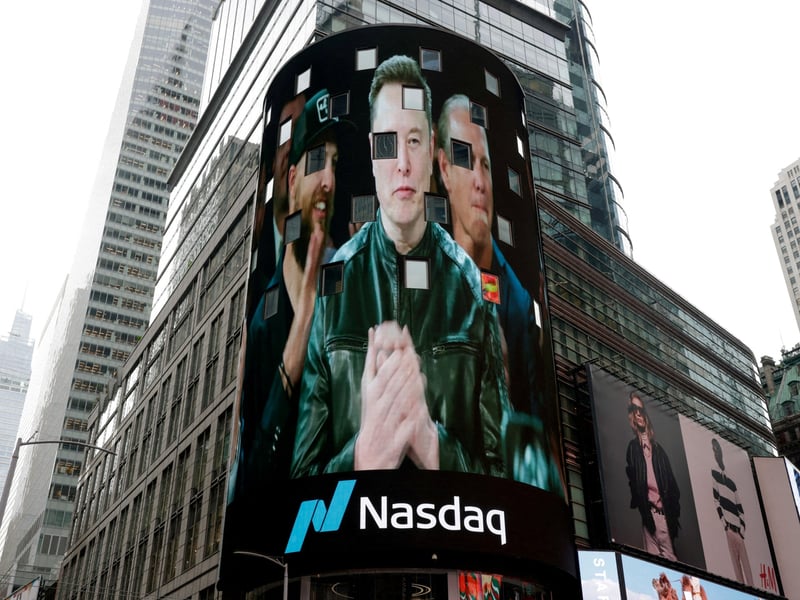 Nasdaq 100 today: the Nasdaq MarketSite tower in Times Square, New York, during a listing ceremony