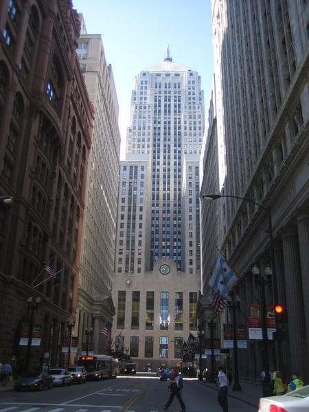 The Chicago Board of Trade Building in the financial district of Chicago
