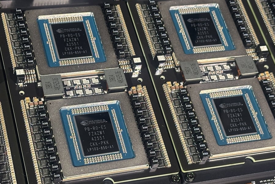 Nvidia chips on display at the company's GTC conference in San Jose