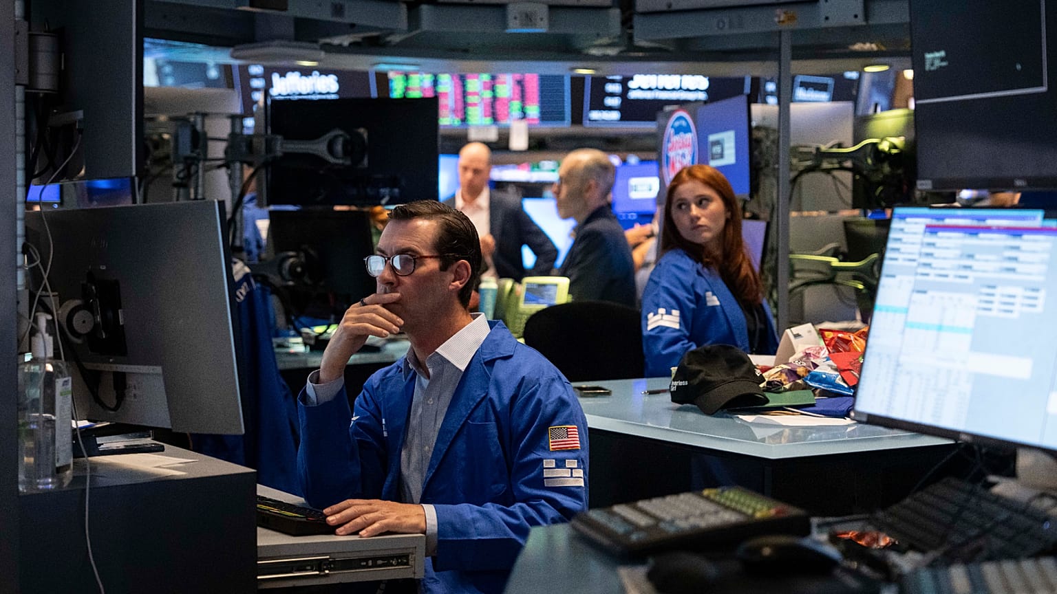 Specialist works on the New York Stock Exchange trading floor as pharmaceutical stocks react to Merck Q2 2026 earnings