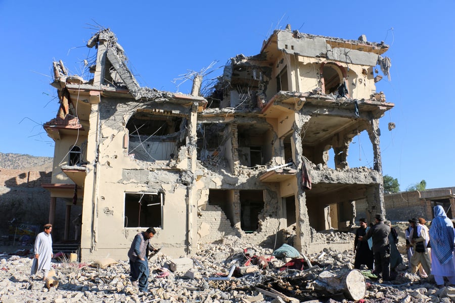 Ruins of buildings destroyed by Pakistan airstrikes in Samkani district, Afghanistan