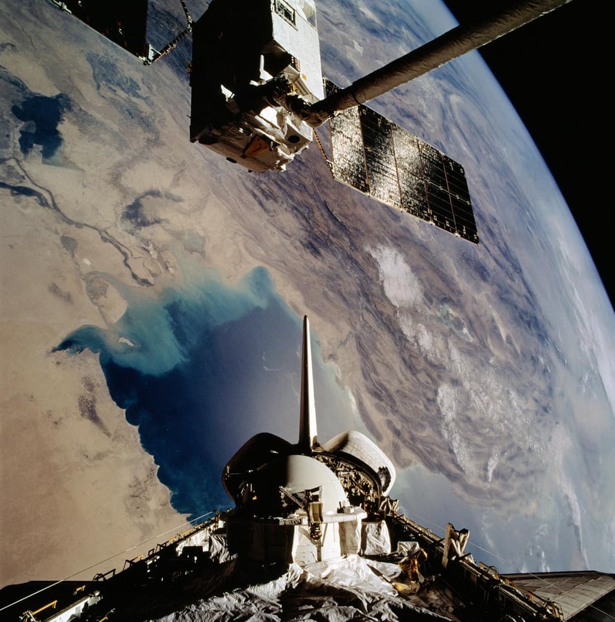 Satellite view of the Persian Gulf region including Iran, Iraq, Kuwait and Saudi Arabia from NASA Space Shuttle Atlantis
