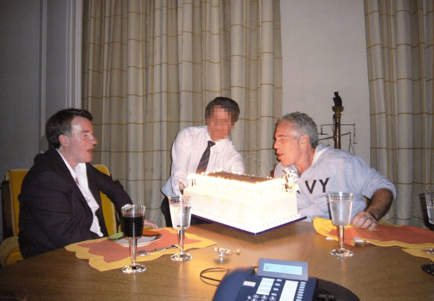 Peter Mandelson, left, and Jeffrey Epstein in an undated photograph released by the US Department of Justice