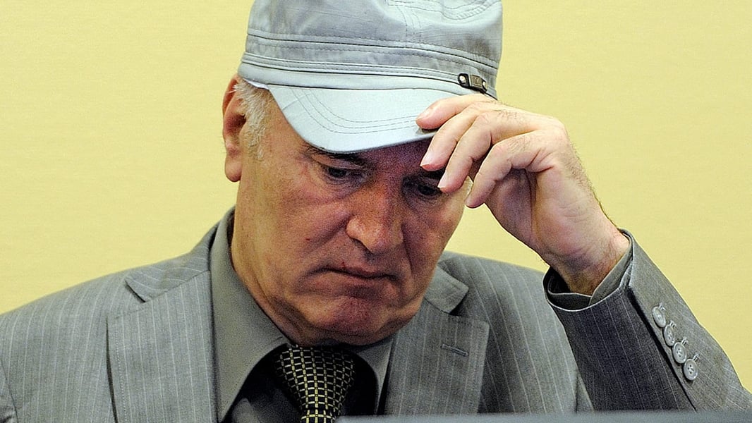 Ratko Mladic, convicted Bosnian Serb commander, during his trial at The Hague