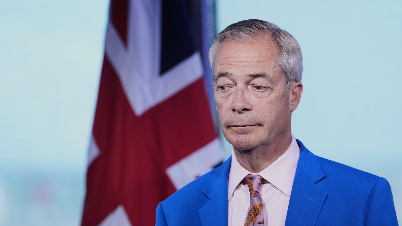 Reform UK leader Nigel Farage at party headquarters in London