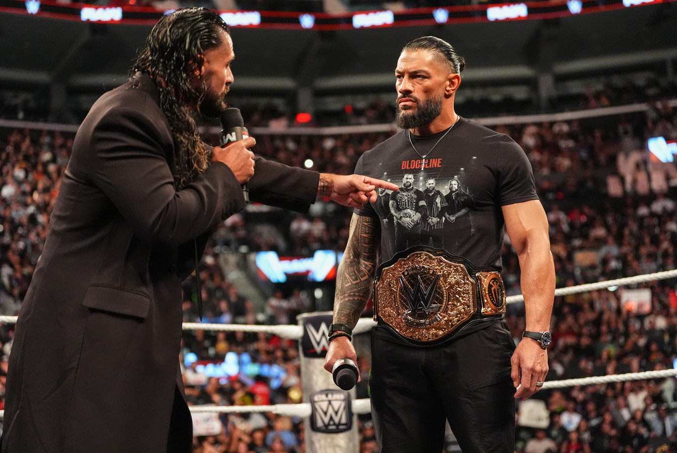 Roman Reigns and Seth Rollins face off ahead of their World Heavyweight Championship match at SummerSlam 2026 Night 2 in Minneapolis