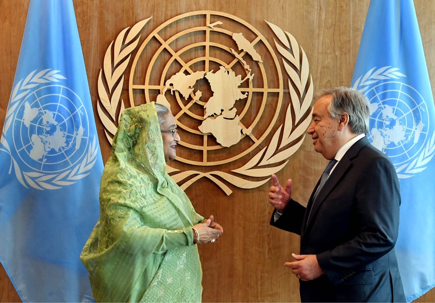 Bangladesh Prime Minister Sheikh Hasina meets UN Secretary-General Antonio Guterres at UN Headquarters New York 2018