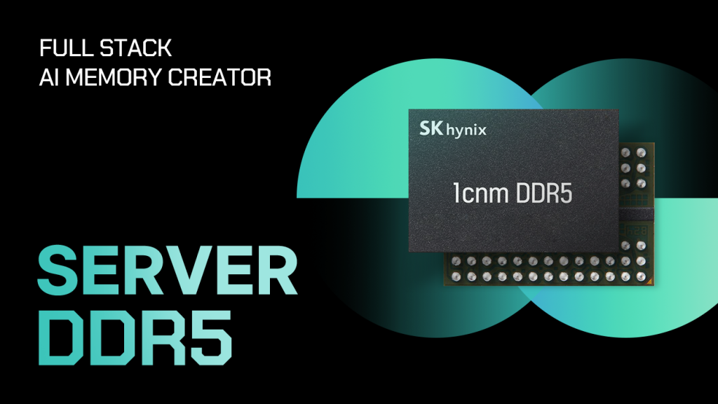 SK Hynix DDR5 memory chip promotional image illustrating AI data center memory demand competing with consumer electronics supply