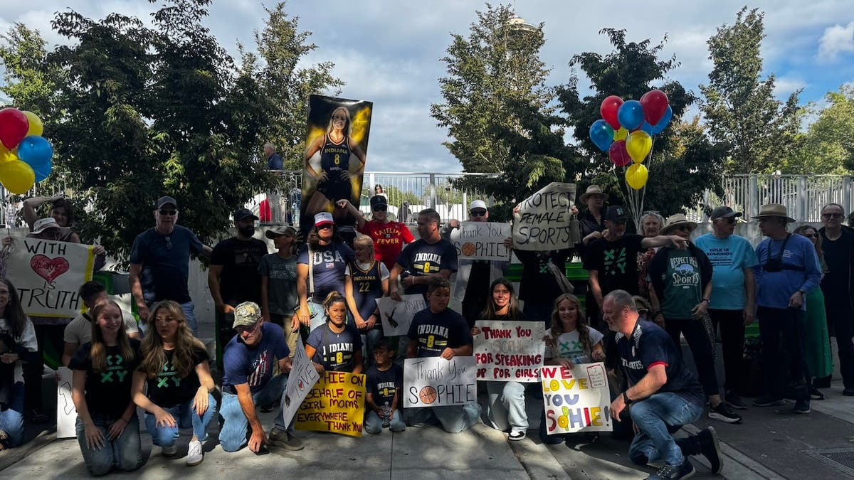 Sophie Night rally supporters gather outside Target Center before Indiana Fever vs Minnesota Lynx WNBA game